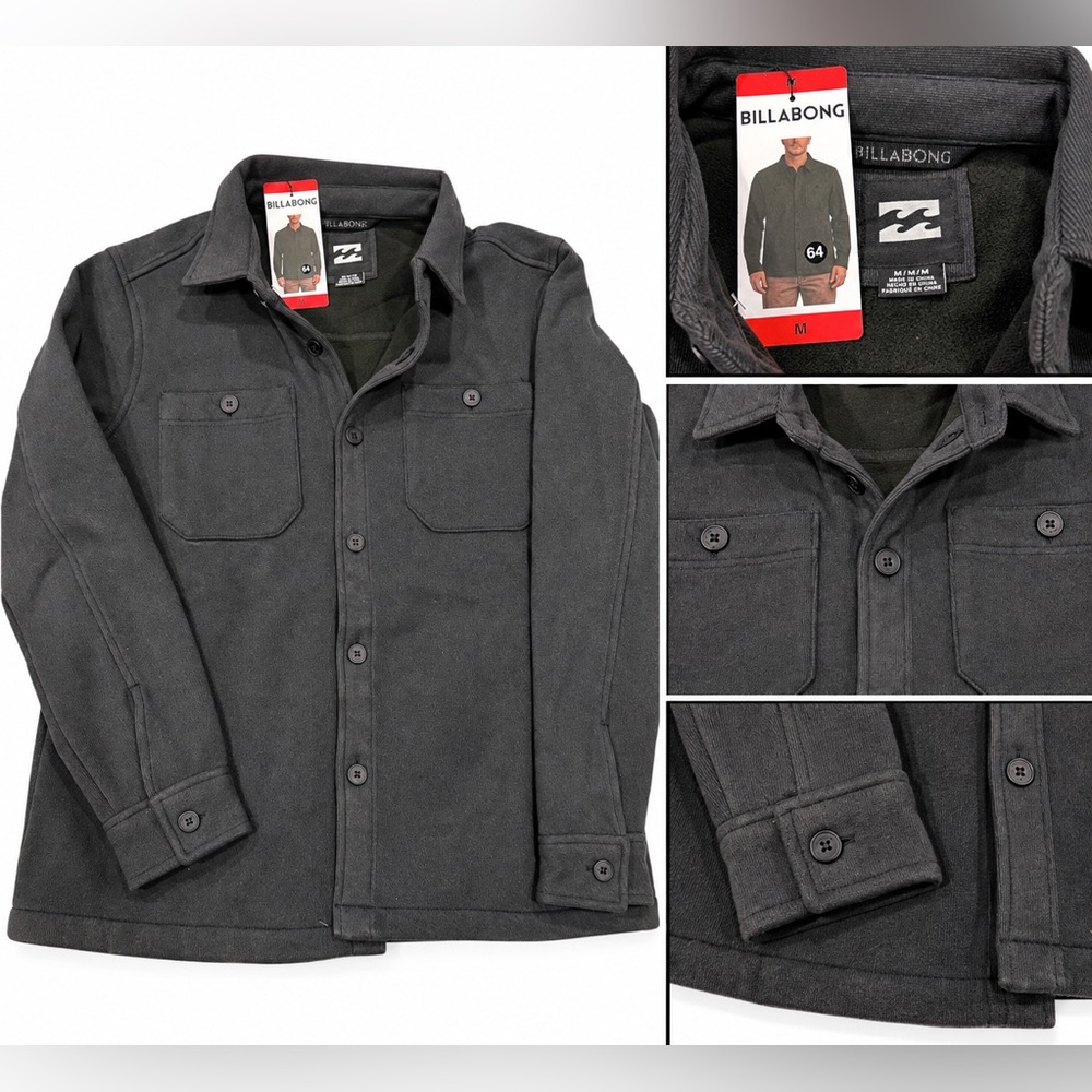Billabong Men's Dark Charcoal Button-Front Shirt Jacket Medium